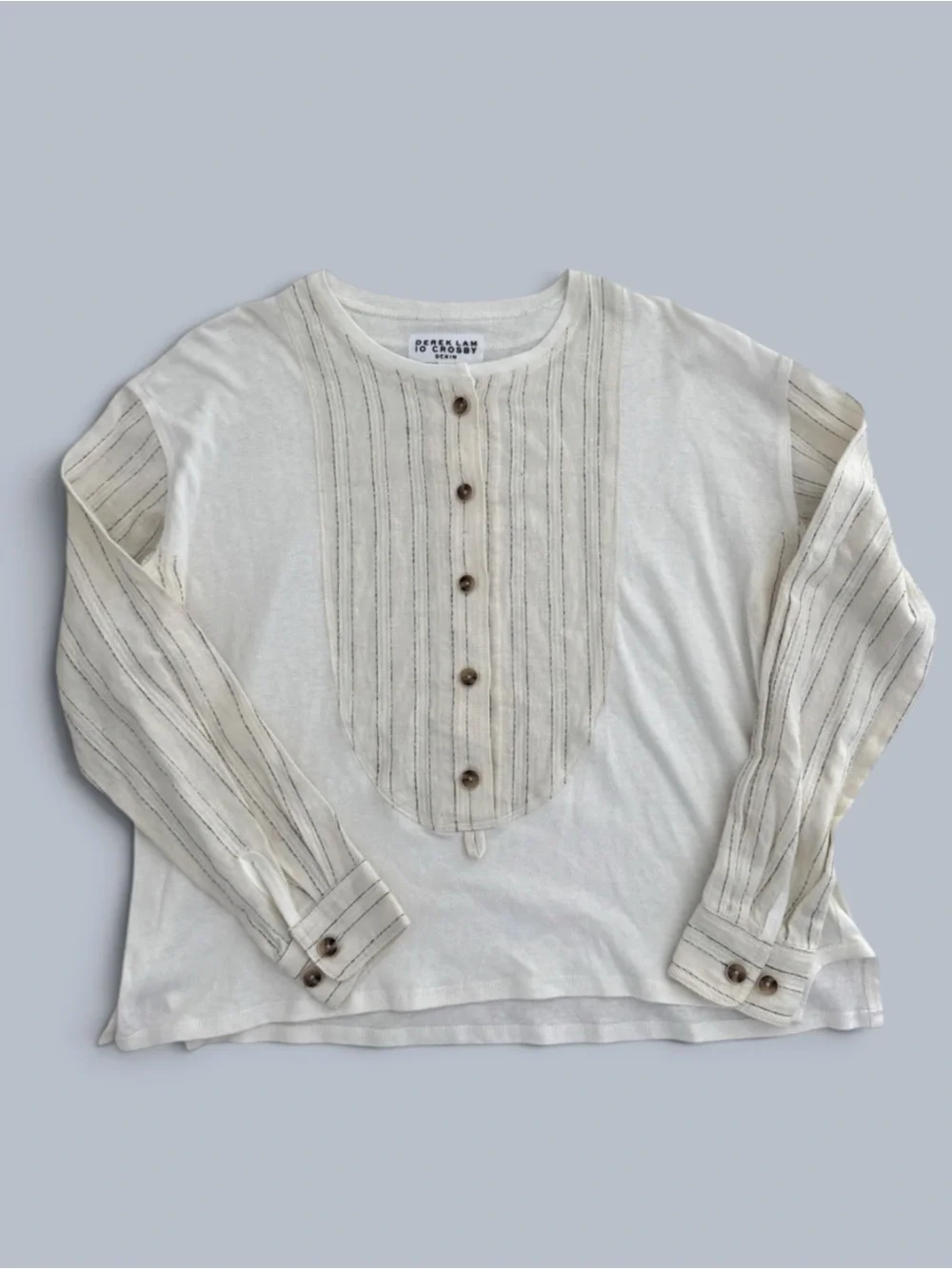 10 Crosby Derek Lam | Light Linen Cream Button-Front Long Sleeve Top | Size Med